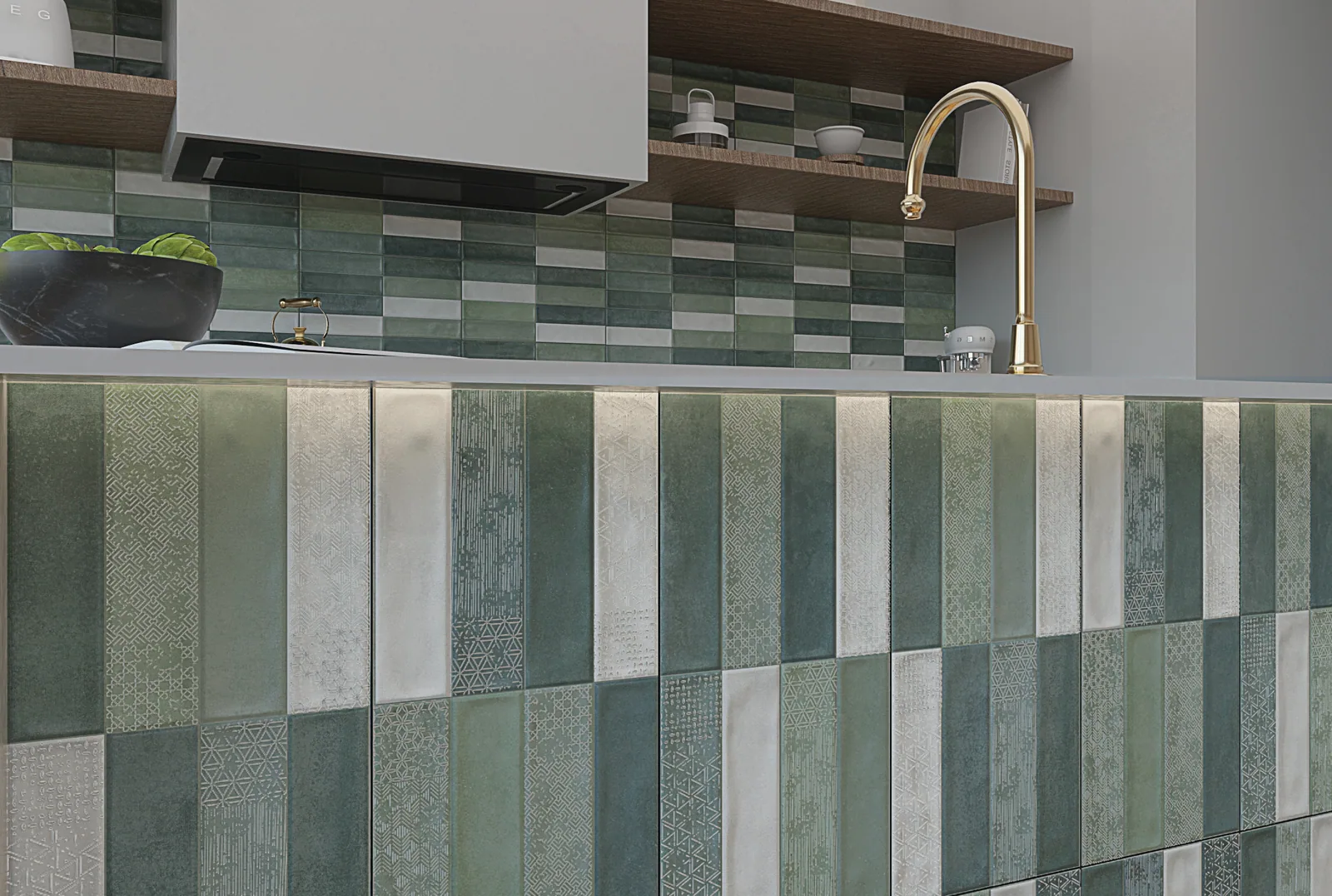 RÉTRO VERT MIX Carrelage mural Faïence Mosaïque 30x60 cm