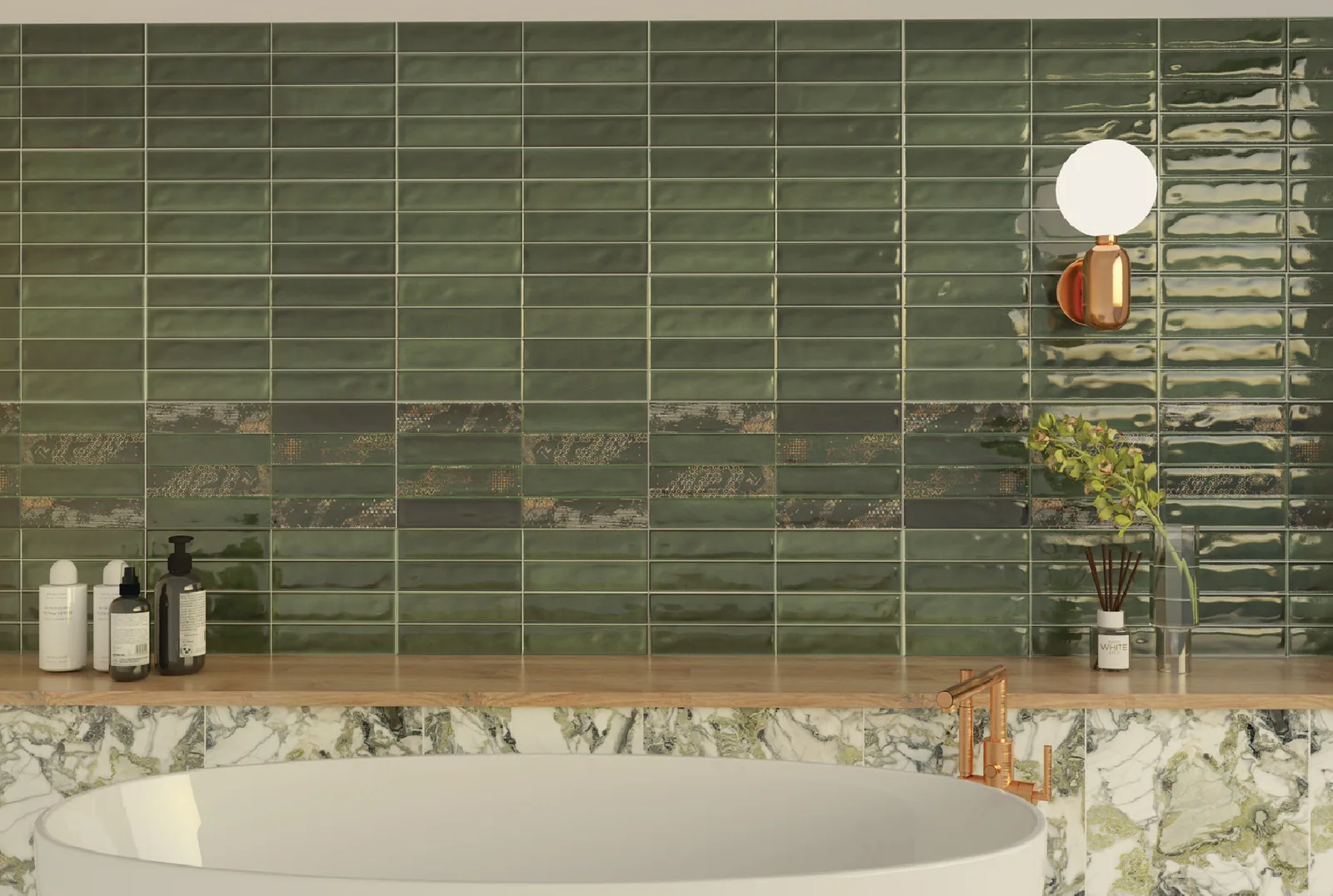 RÉTRO VERT OR Carrelage mural Faïence Mosaïque 30x60 cm